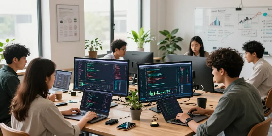 Funexchange trading platform with real-time cryptocurrency charts and collaborative fintech atmosphere in a modern workspace.
