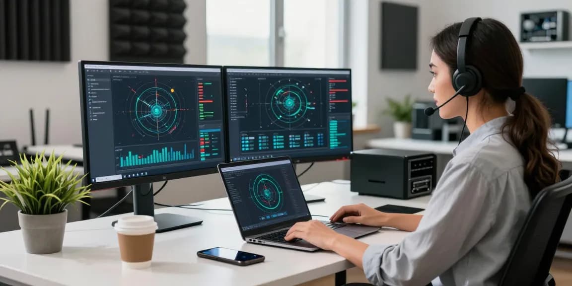 快连 network optimization tools in a modern workspace with a female engineer engaged.