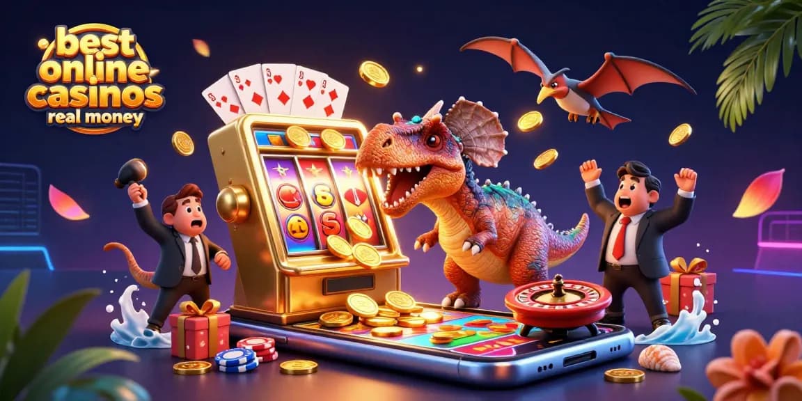 Experience the excitement at the best online casinos real money with a dinosaur jackpot scene!