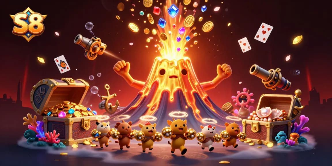 Engage in thrilling adventures at S8 with a treasure-filled casino backdrop.