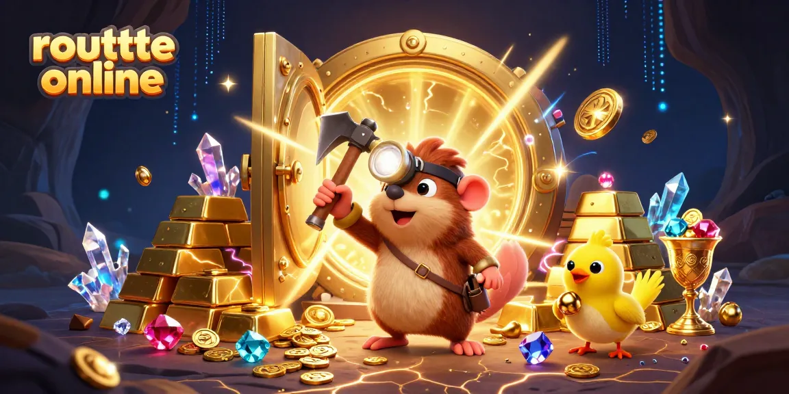 Engage in roulette online with a treasure hunter mole amidst glowing gems and a vibrant casino atmosphere.