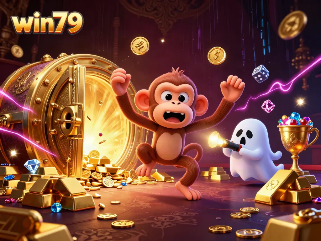 Experience the thrill of win79 in a vibrant haunted casino scene full of treasures and adventure.
