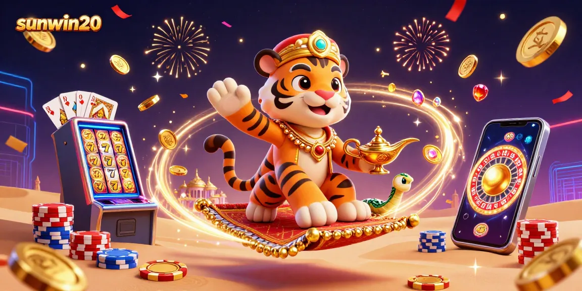 Experience the thrill of sunwin20 with a vibrant Arabian-themed casino scene filled with joy and excitement.