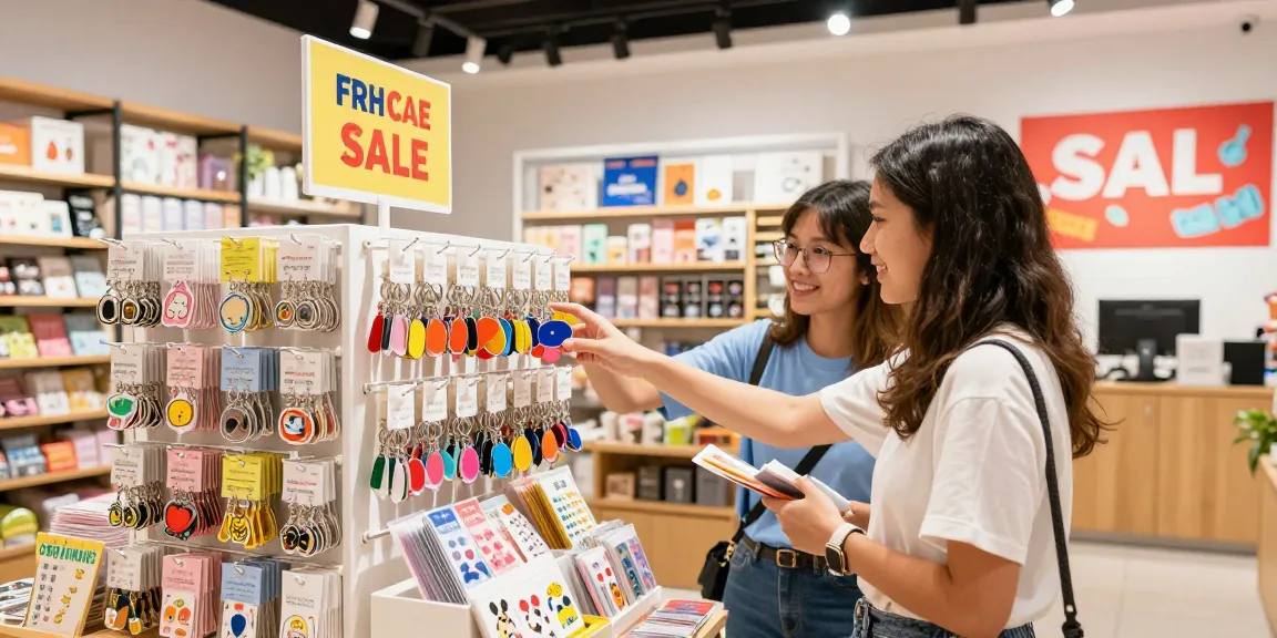 Shop vibrant custom keychains and unique merchandise in-store.