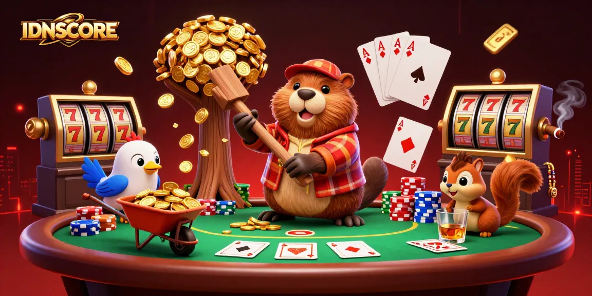 Experience the thrilling IDNSCORE gaming adventure with vibrant characters and casino elements.