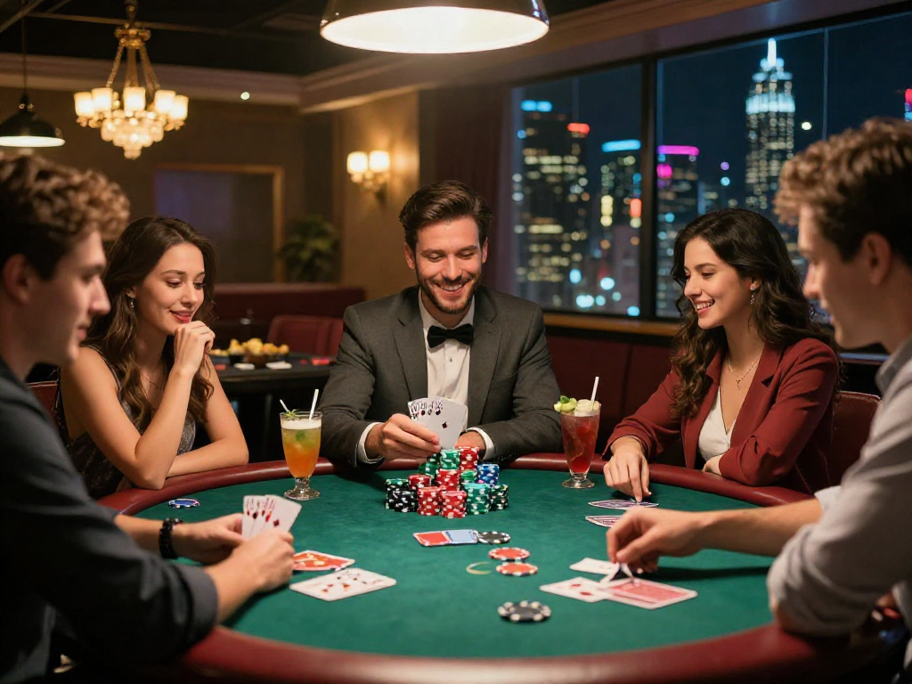 Giocatori che si divertono a un tavolo da poker in un casino non ADM.