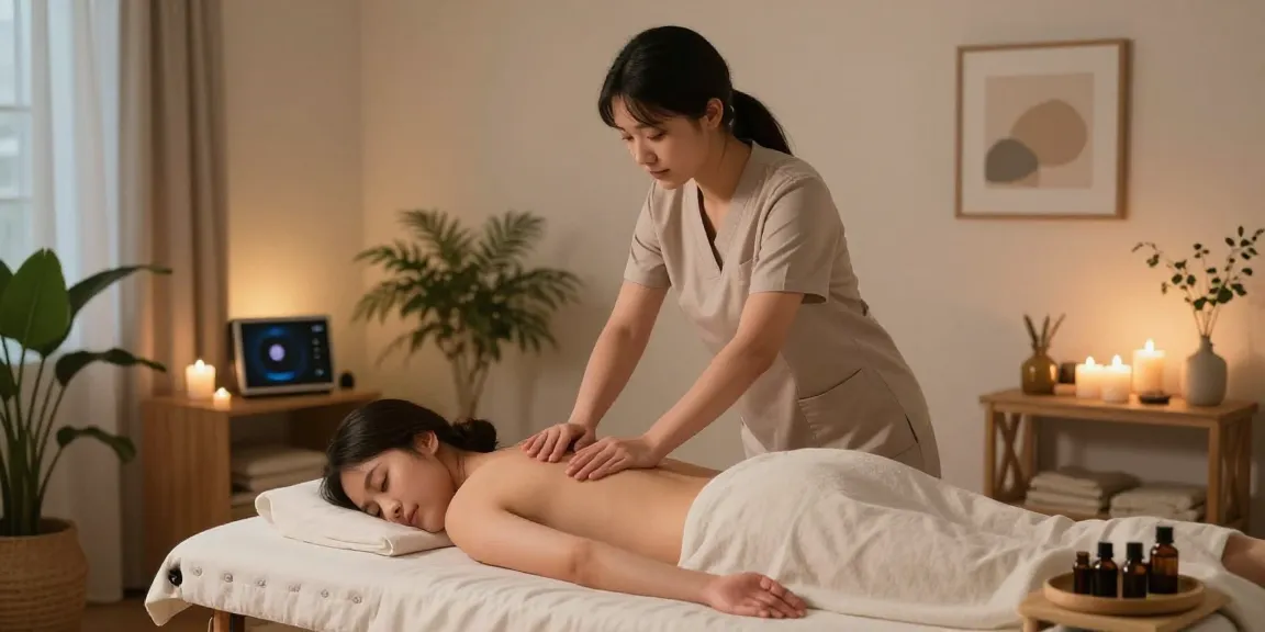Relaxing 동탄출장안마 home massage scene with a professional therapist in a tranquil setting.