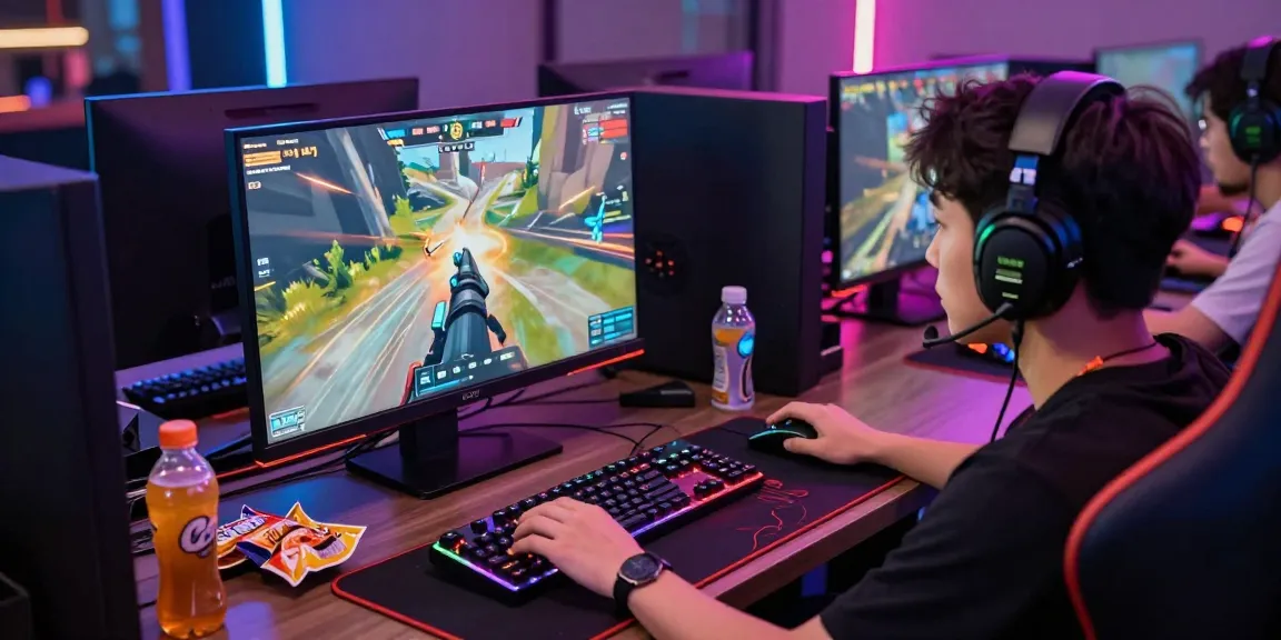 Gamer chơi game B52 trên màn hình với khí thế mạnh mẽ và phụ kiện sáng tạo
