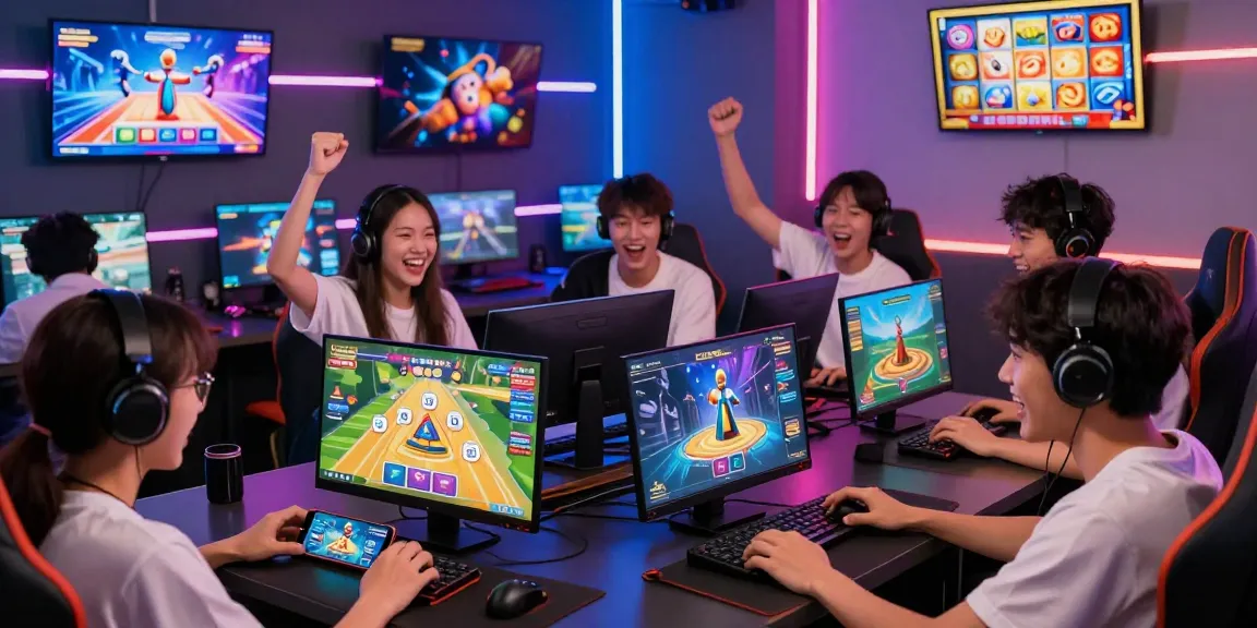 Exciting gaming scene showcasing diverse players engaging with 68gamebai on smartphones and laptops