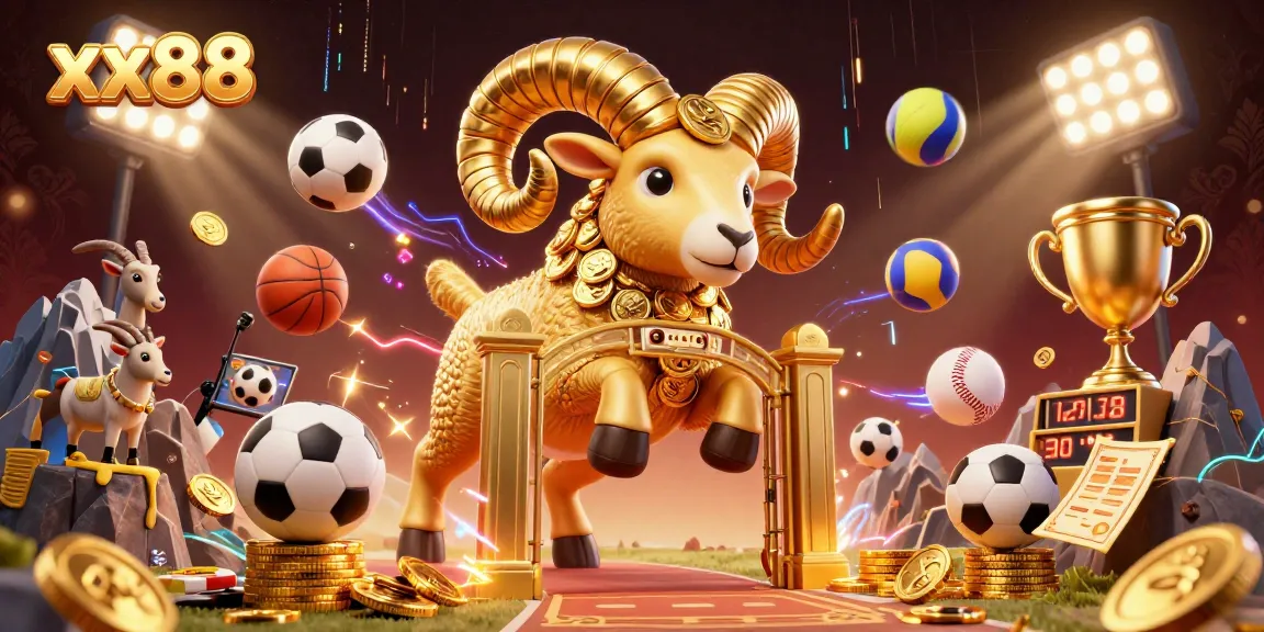 Engage in thrilling gameplay at xx88 with a vibrant 3D animated casino scene showcasing golden elements and sports excitement.