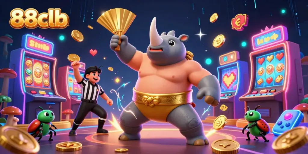 Experience thrilling moments at 88clb with animated casino characters in a vibrant gaming scene.