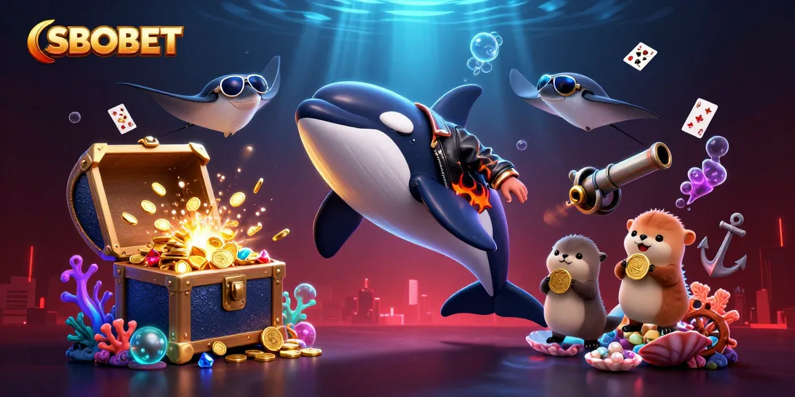 SBOBET enhances gaming fun with a vibrant underwater scene featuring a whale, stingray, and otters!