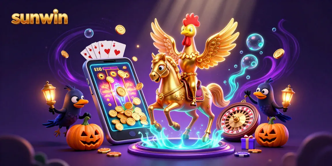 Experience thrilling wins at sunwin's vibrant casino with golden rooster amid slot games.