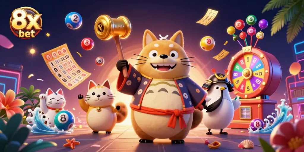 Experience the excitement of 8x bet with dynamic lottery action and colorful characters.