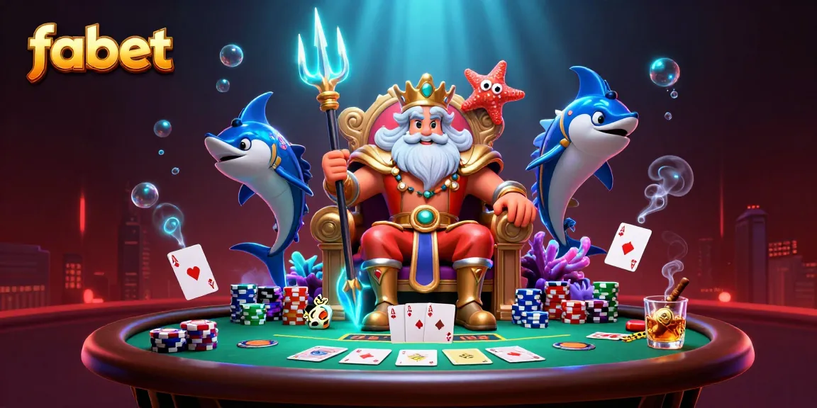 Experience the excitement of fabet with a dynamic poker scene featuring Neptune and vibrant casino elements.