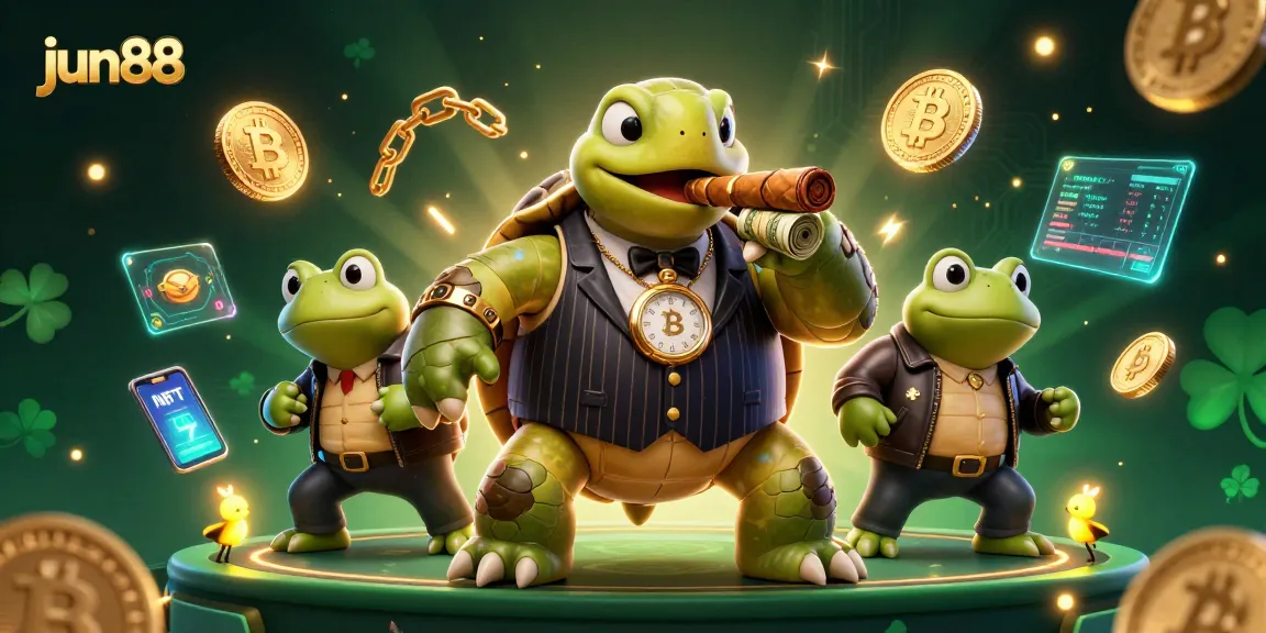 Join jun88's gaming adventure with a massive snapping turtle and bullfrog enforcers, exploring exciting casino activities.