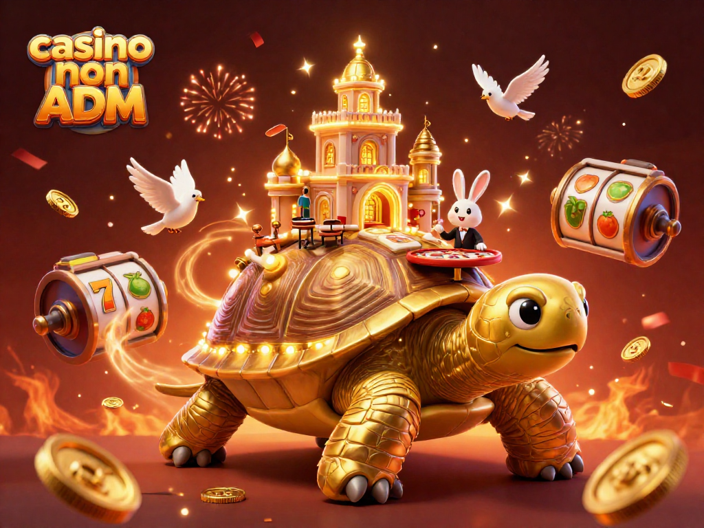 Slot machine che si animano con tortuga gigante e croupier in casino non ADM.