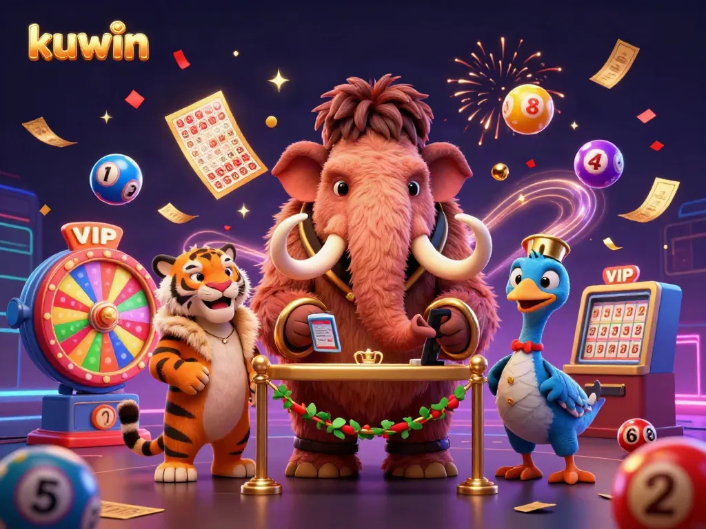 Feel the excitement of kuwin as the mammoth bouncer welcomes guests with lottery balls, tickets, and confetti flying around.