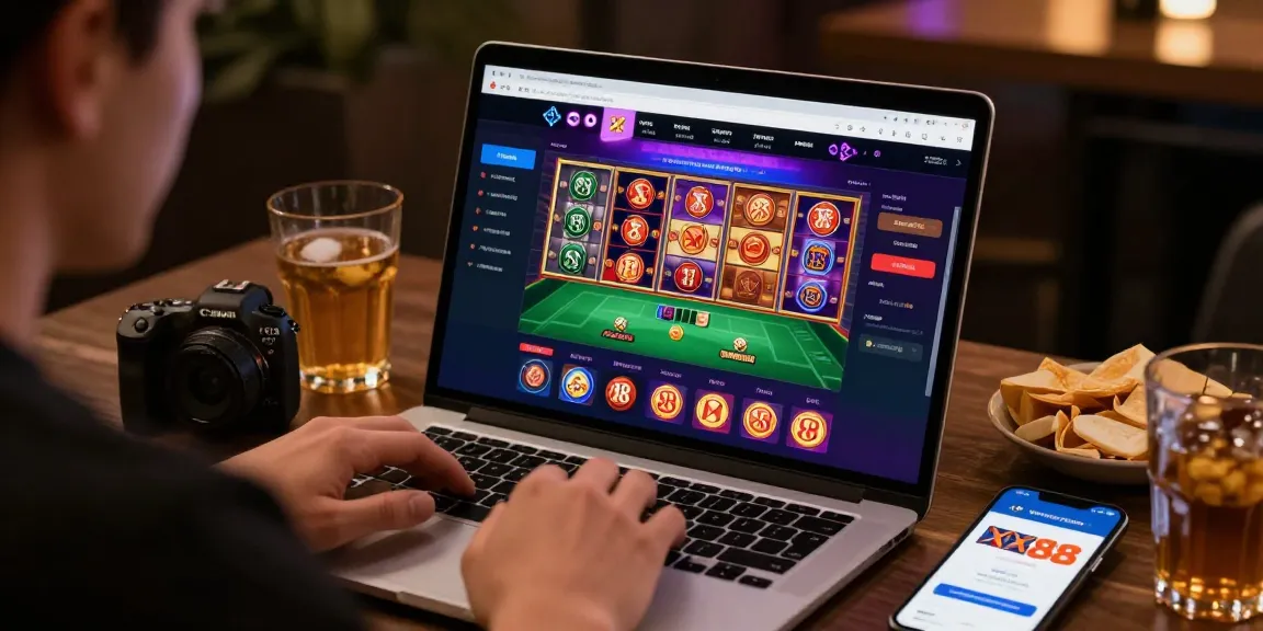 Experience interactive gameplay at https://xx88.se.net/ with a player enjoying live casino games on a stylish laptop.
