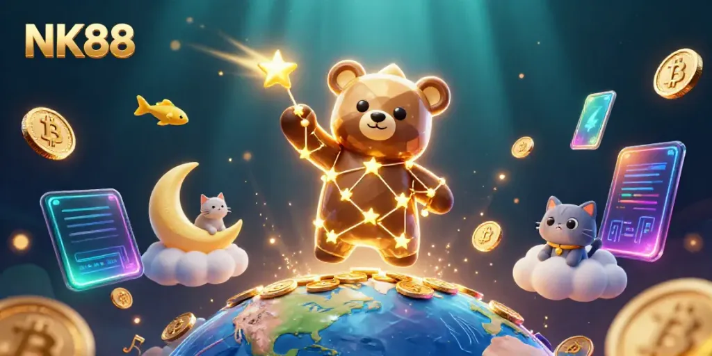Join the thrilling play at NK88 to win coins with magical bear friends and shimmering crypto elements.