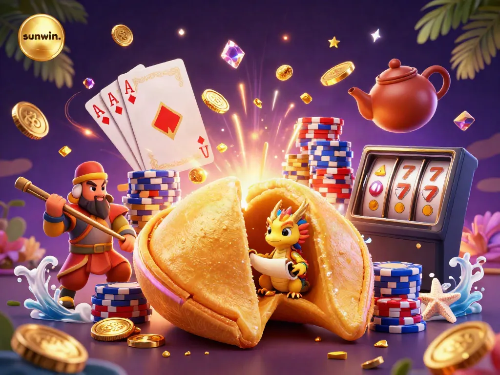 Experience thrill with sunwin. as vibrant characters guard golden treasures in a dynamic casino scene.