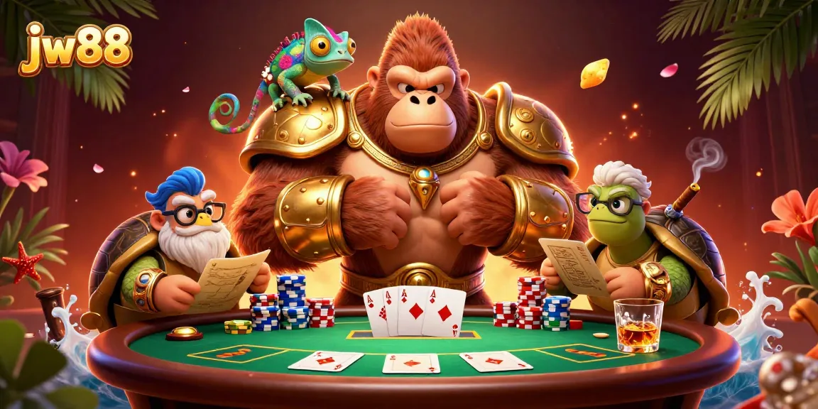 Engage with jw 88's vibrant casino scene featuring dynamic characters and colorful poker elements.