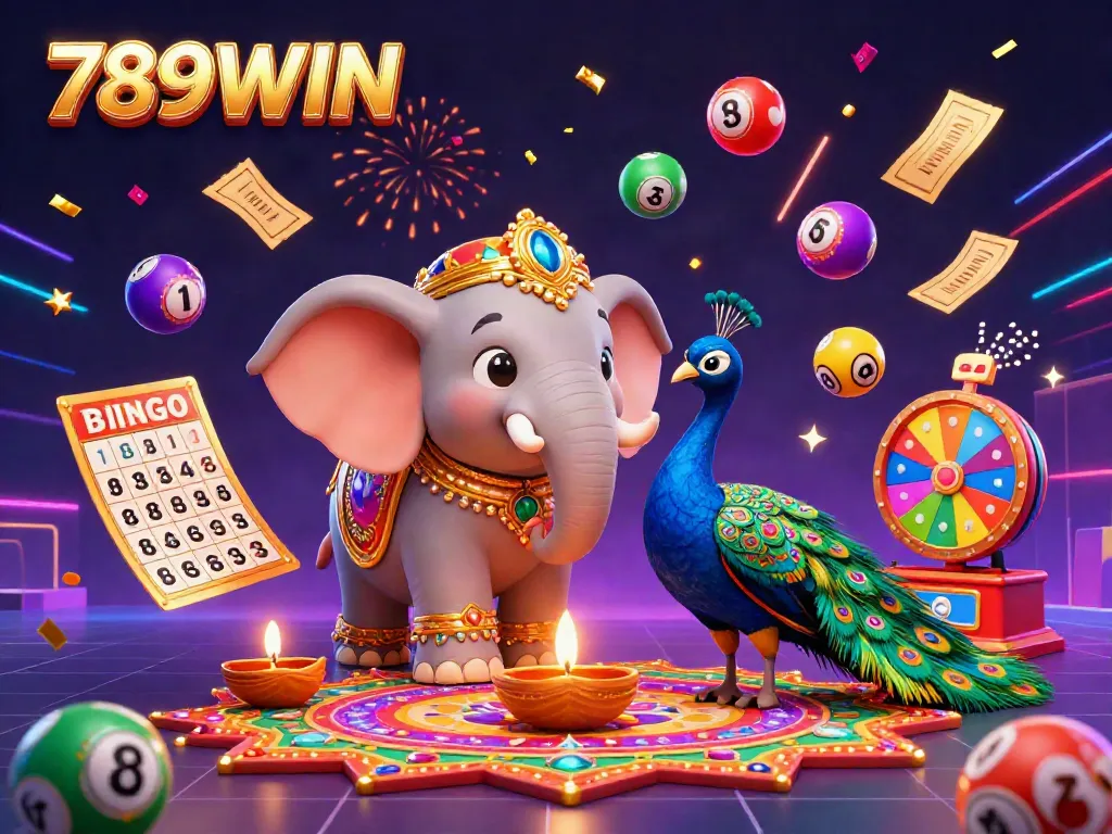 Experience the excitement of 789WIN with a vibrant, Diwali-themed casino scene, bursting with lottery elements.