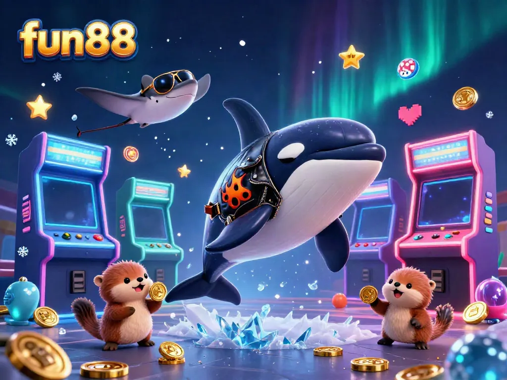 Fun88 themed 3D cartoon scene featuring colorful characters and vibrant gaming elements.