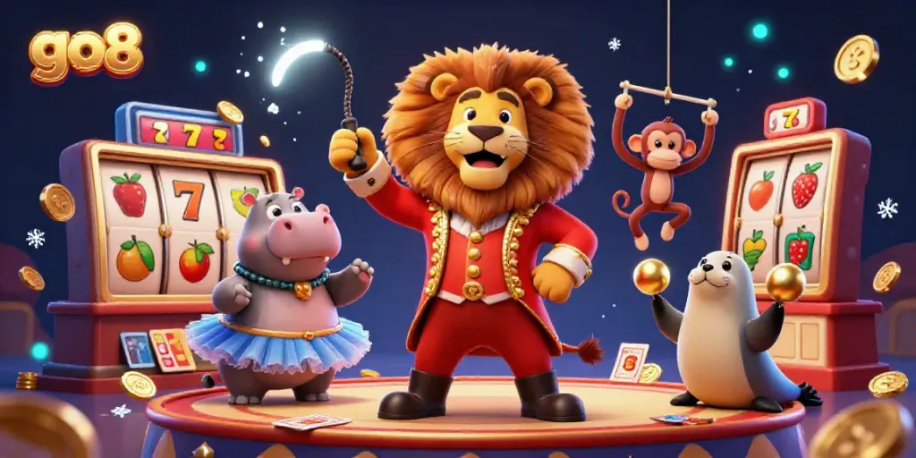 Experience thrilling go8 casino fun with joyful characters and vibrant slot game elements.
