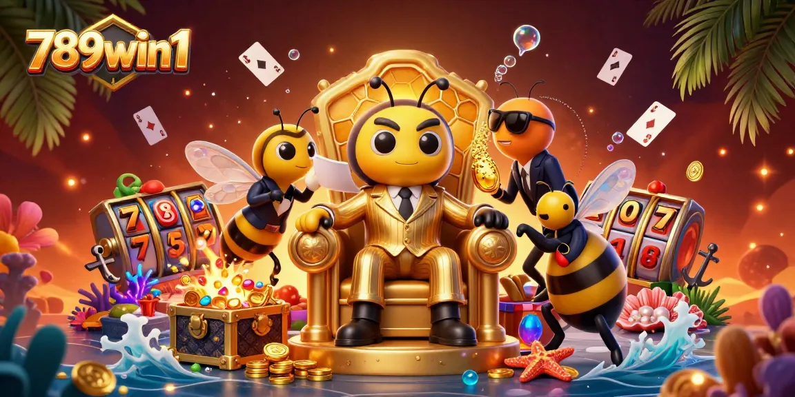 Engage with 789win1's vibrant casino scene featuring the bumblebee mob boss among slot reels!