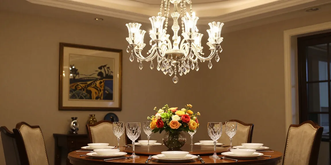 Candelabru modern suspendat în dining elegant, aducând un plus de rafinament.