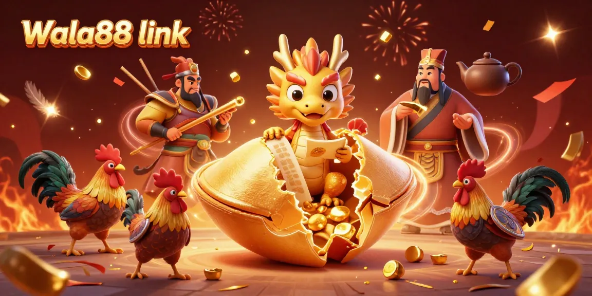 Experience thrilling cockfighting action with the Wala88 link in a vibrant 3D illustration.