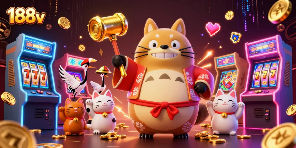 Experience the thrill of 188v with vibrant gaming elements and cheerful characters in a dynamic casino setting.