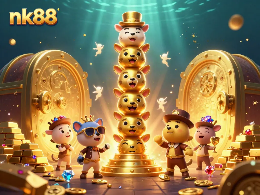 Experience thrilling wins at NK88 with animated totem characters and sparkling treasures.
