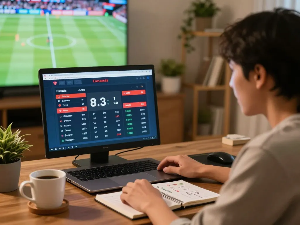 Engaging in keo nha cai sports betting online with live odds displayed in a cozy home setting.