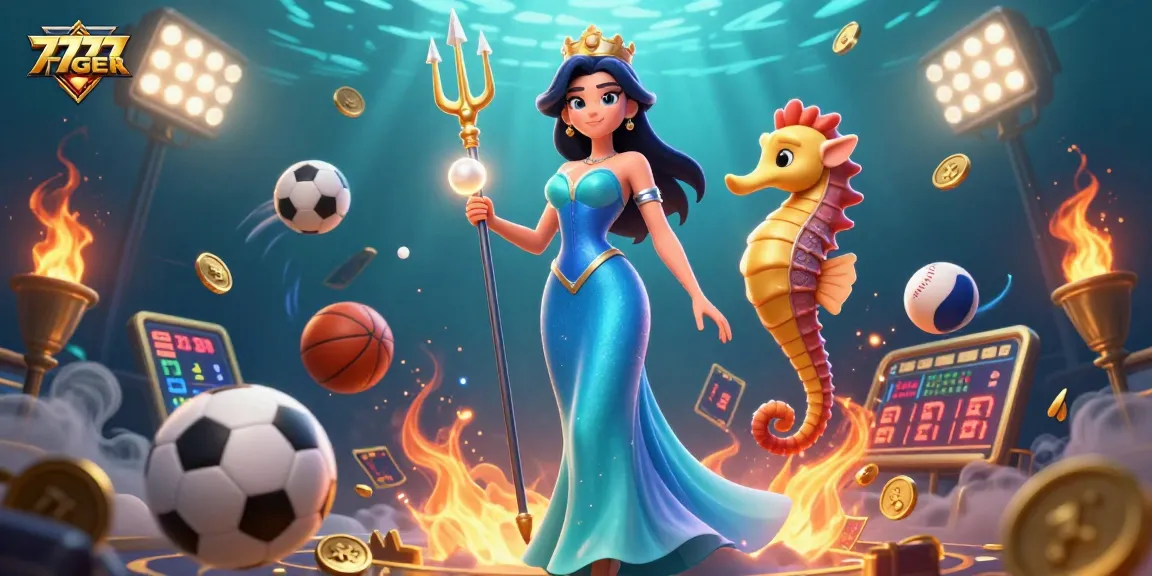 Engage in exciting gambling at 777TIGER with diverse sports and casino elements showcased in a vibrant illustration.