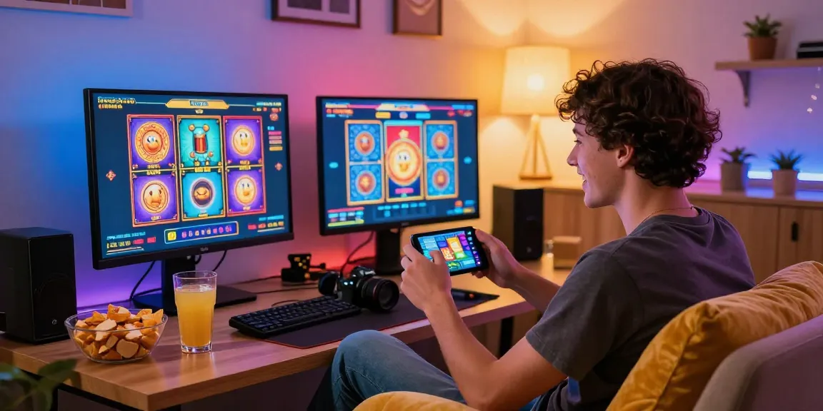 Player enjoying slots on mobile device with zero fees; deposit tanpa minimal.