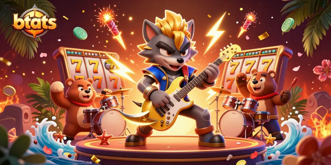 Experience thrilling jackpots at btats with vibrant slot reels, golden coins, and lively characters.