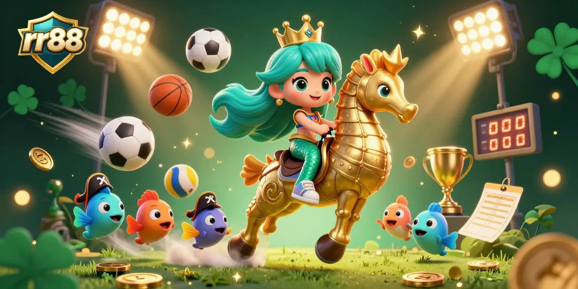 Experience thrilling sports and betting with rr88 in this vibrant, richly detailed casino illustration.