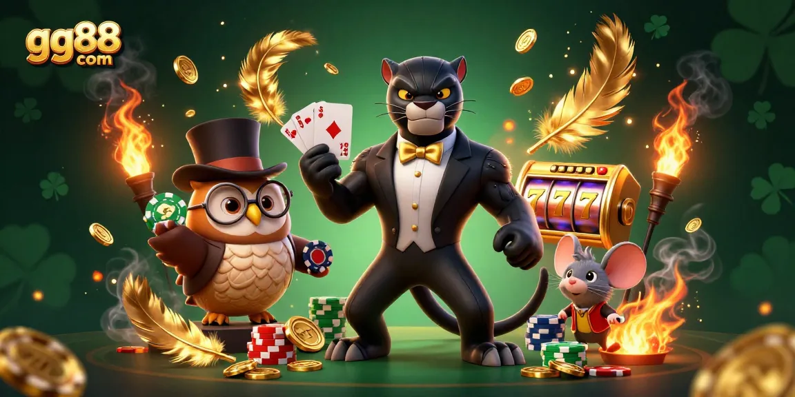 Play exciting games at gg88 com with this vibrant 3D casino scene featuring beloved characters and slot elements.