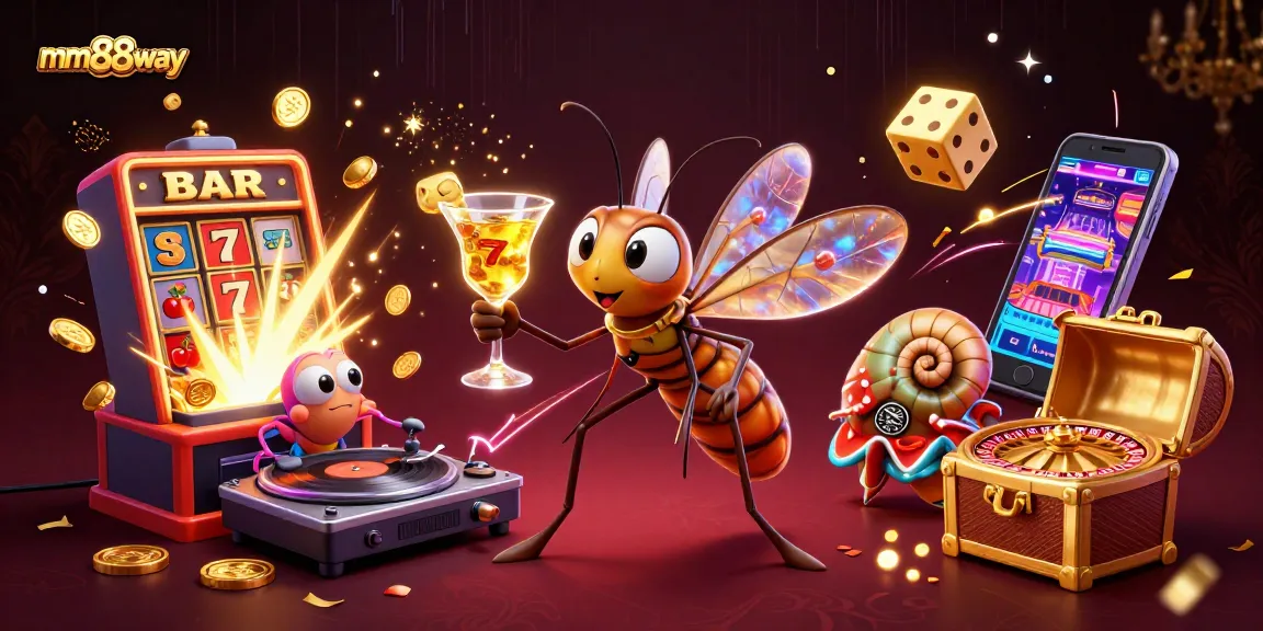 Experience thrilling gameplay with mm88way as a unique mascot bursts onto the scene, celebrated in vibrant casino graphics.