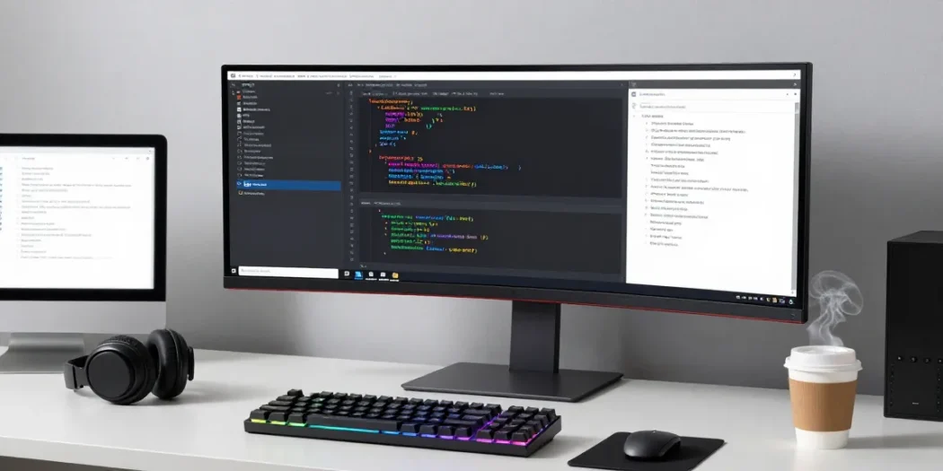 GO8 com captures advanced software development tools in a modern workspace setting.