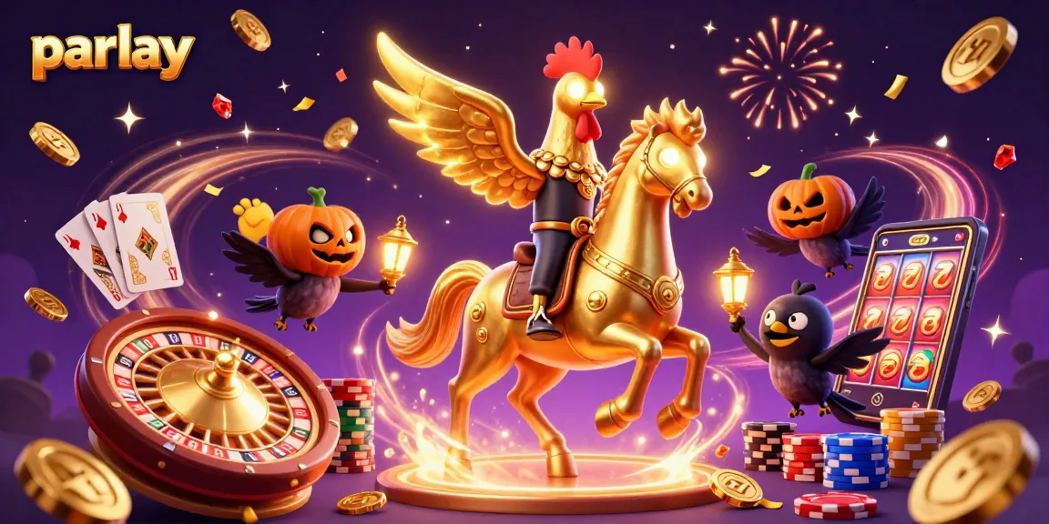 Experience thrilling parlay betting in a vibrant casino scene with golden coins and sparkling gems.