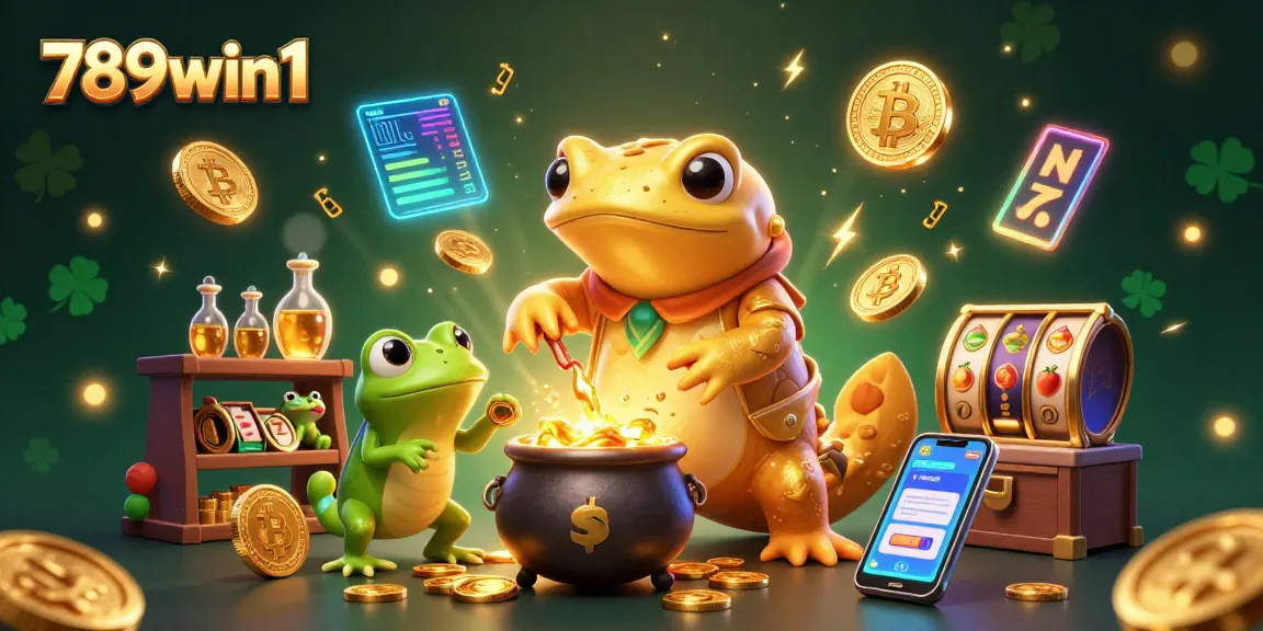 Experience the magic of 789win1 with a vibrant 3D casino illustration of alchemical gold-making.