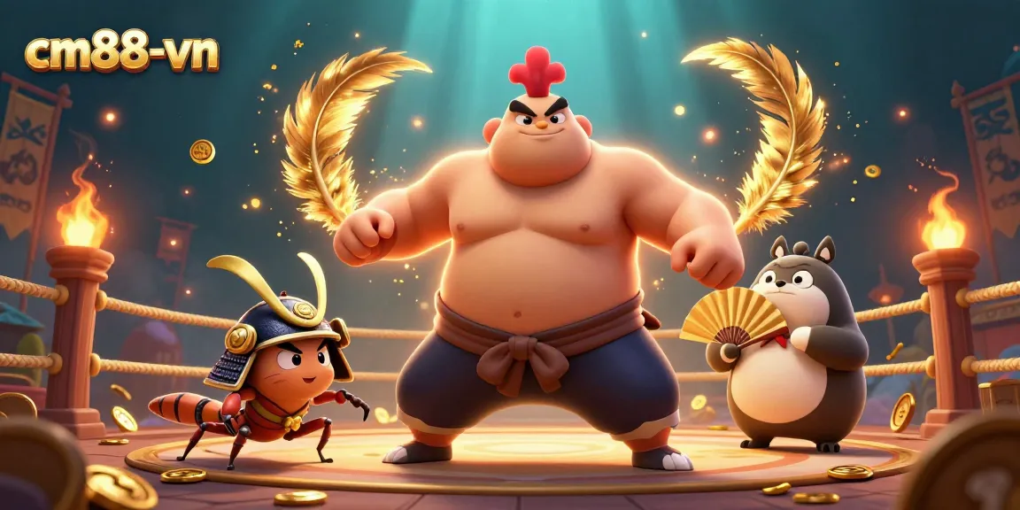 Engage in thrilling gameplay on cm88-vn with competitive sumo and samurai characters in a vibrant casino arena.