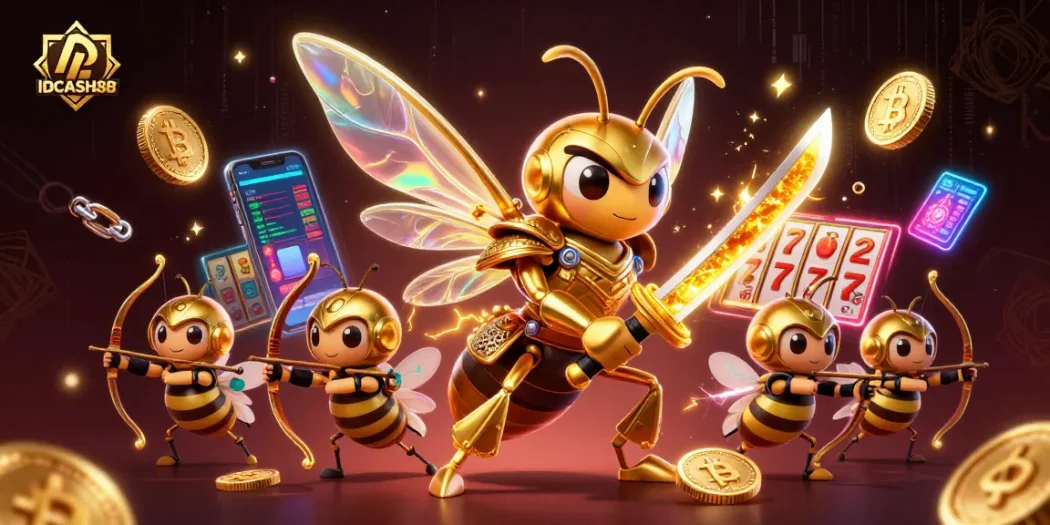 Play slots with IDCASH88 and win big with giant hornet samurai and bee archers in action.