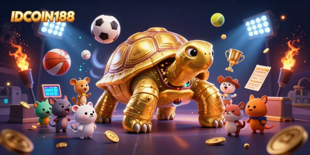 Engage with IDCOIN188 and its fun arcade-like gambling atmosphere featuring a colossal tortoise.