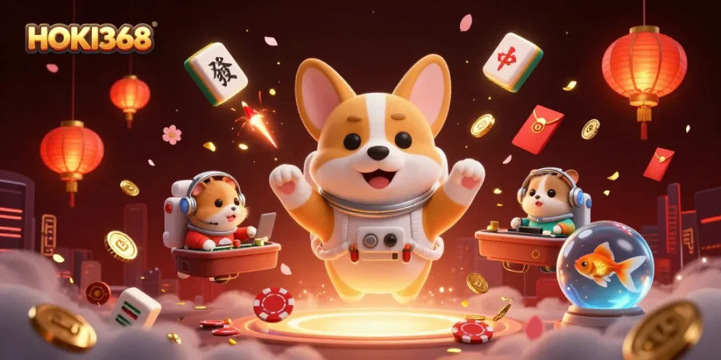 Play exciting games from HOKI368 inside a vibrant, cosmic-themed casino atmosphere