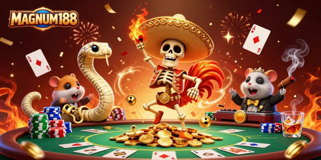 Experience the thrill of MAGNUM188 with animated characters celebrating a big win!