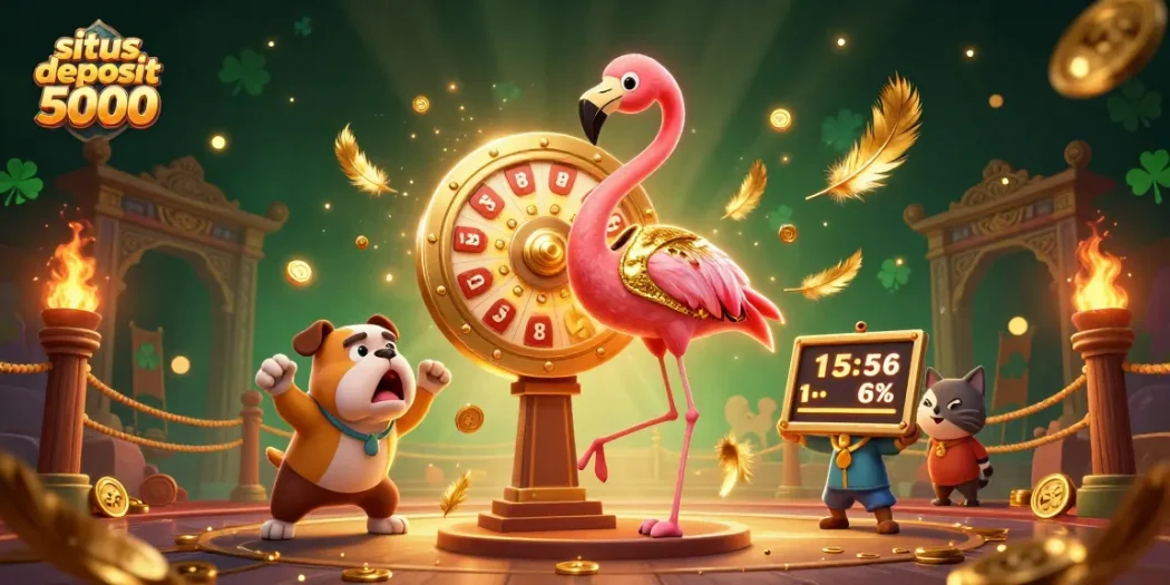 Spin and win with situs deposit 5000 in a vibrant, dynamic casino scene.